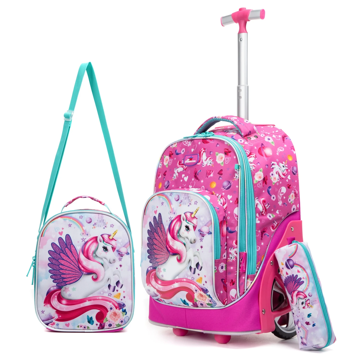 Mochilas de carrinho para adolescentes, mochila escolar com rodas para meninas, sobre rodas, bagagem infantil, sacos de rolamento, 18"