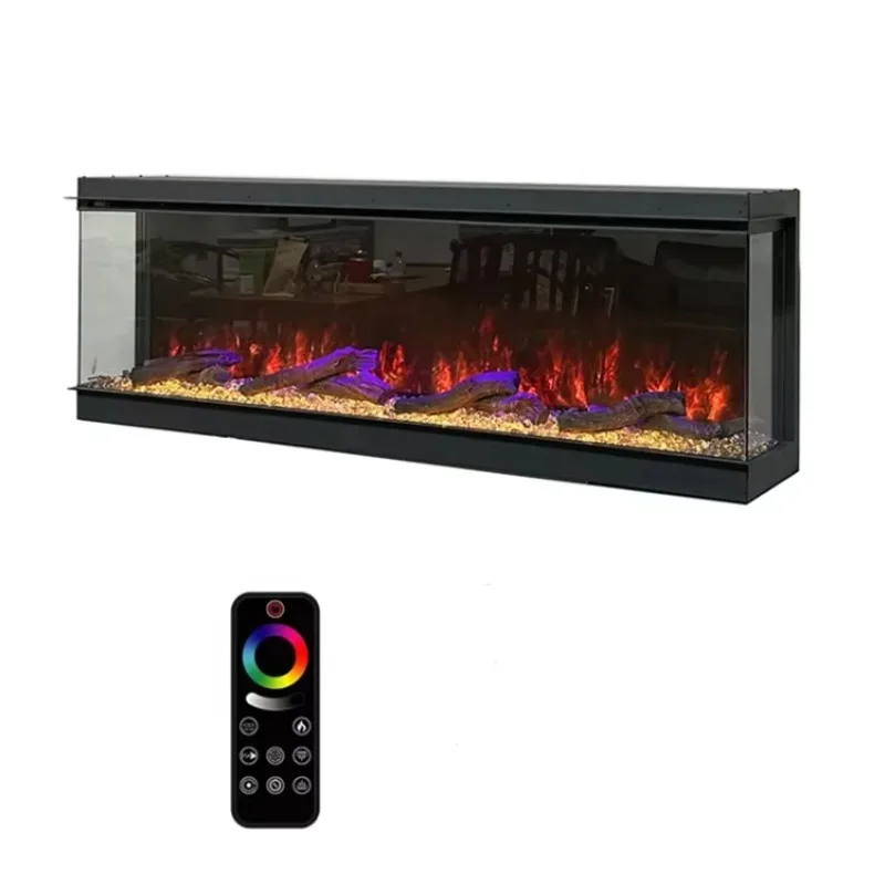

【Хит продаж】Электрический камин с 3-сторонним стеклянным обзором, LED-имитацией огня, классический дизайн, сенсорный экран, пульт дистанционного управления, для отелей и домов