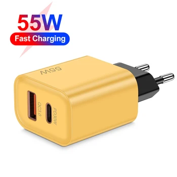 Apple iPhone 15 için 55W USB + USB-C evrensel PD şarj Samsung Huawei Mate 60 Xiaomi 13 OPPO hızlı şarj güç adaptörü ab/abd