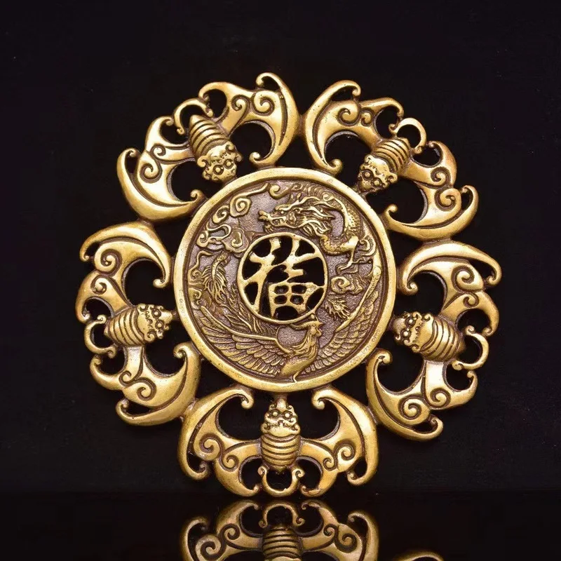 Copper Five Blessings Chinese Knot with the Character "Fu" Festive Pendant Housewarming Gift Ornament Ceiling Decoration Brass B