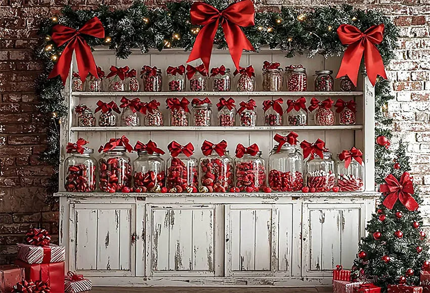 Mehofond-خلفية تصوير قديمة بقوس أحمر ، خلفيات صور ، خزانة خشبية ، متجر حلوى عيد الميلاد ، ديكور حفلة عيد ميلاد الطفل