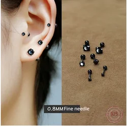 925 Sterling Silver Geometry Screw Stud Earrings for Women Fresh Mini Piercing Earring Gothic Friend Party Jewelry
