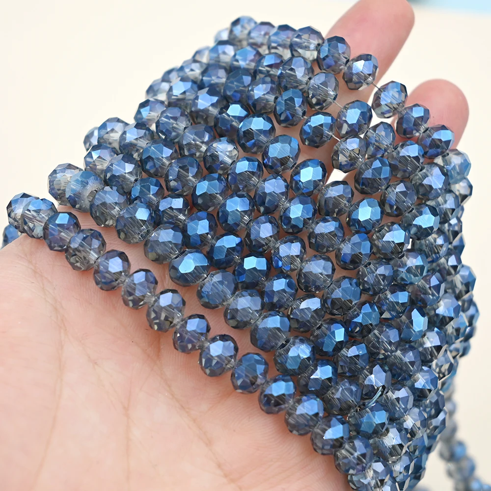 

4 6 8mm Transparent Blue Austria Faceted Crystal Beads Flat Round Glass Beads For Jewelry Making Diy Bracelet Necklace 15inches