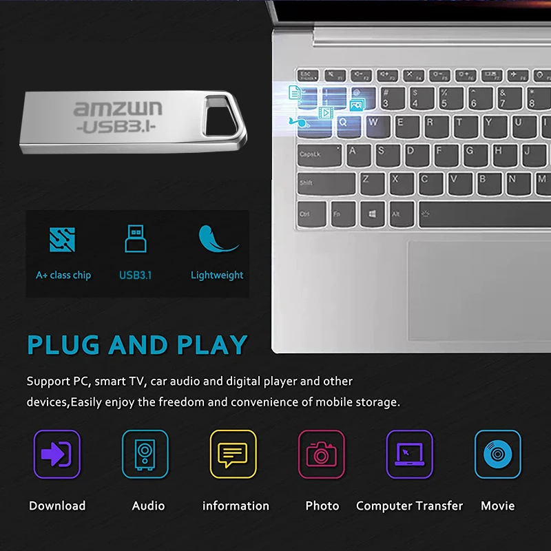 Unidad Flash USB3.1 de Metal, 8GB, 16GB, 32GB, 64GB, memoria de alta velocidad, disco U, 128GB, resistente al agua, regalo, llave de palo de metal