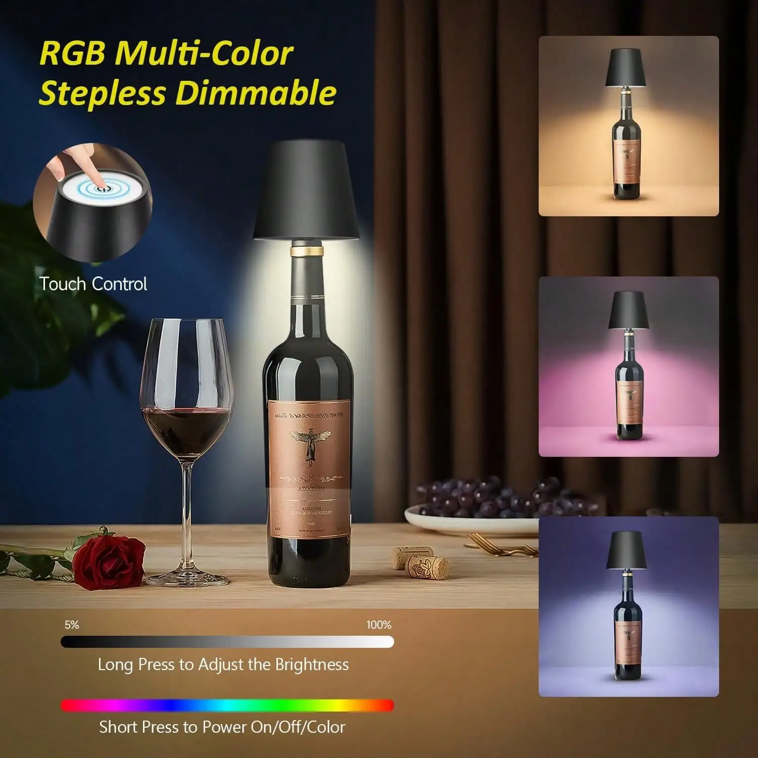 

Wireless Bottle Lamp,RGB LED Bottle Light With Remote Dimmable;Gifts