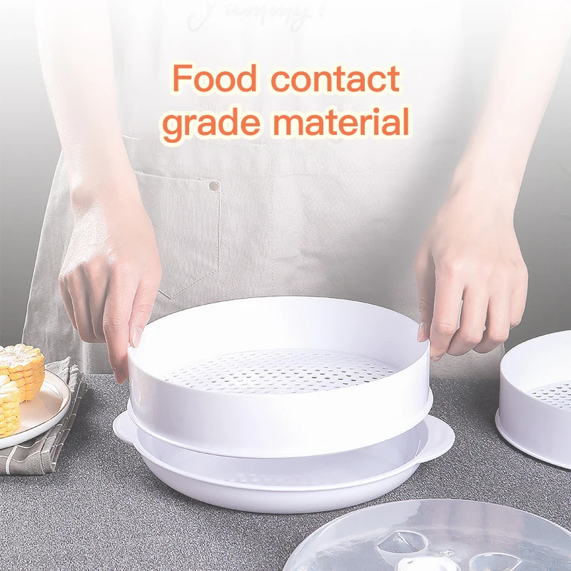 ที่นึ่งพลาสติกแบบเดี่ยว/คู่สำหรับเตาอบไมโครเวฟกระดาษรองนึ่งพร้อมฝาปิดเครื่องครัวที่ใช้ในครัวเรือนเครื่องนึ่งขนมปังอุปกรณ์ทำครัว