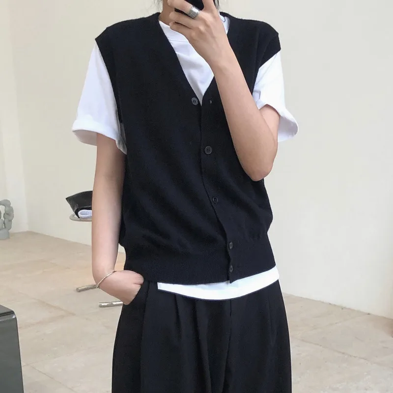 HKSH Frühling Herbst Neue Frauen Gestrickte Weste V-ausschnitt Einreiher Einfarbig Koreanische Casual Vielseitig Flut Chic Weste HK12826