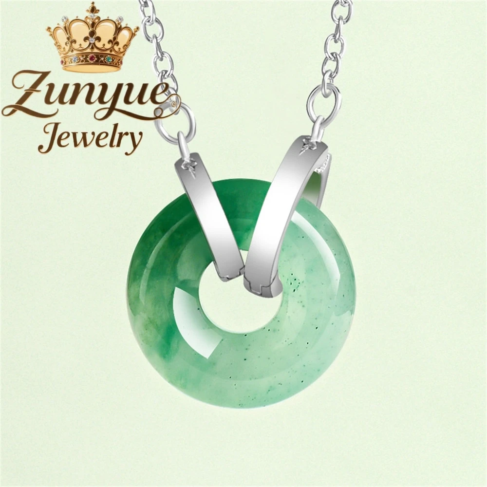 

Natural Jade African Jadeite S925 Silver Inlaid Dragon Jade Pendant Donut Pendant, Simple And Elegant Fashion Jewelry Exquisite