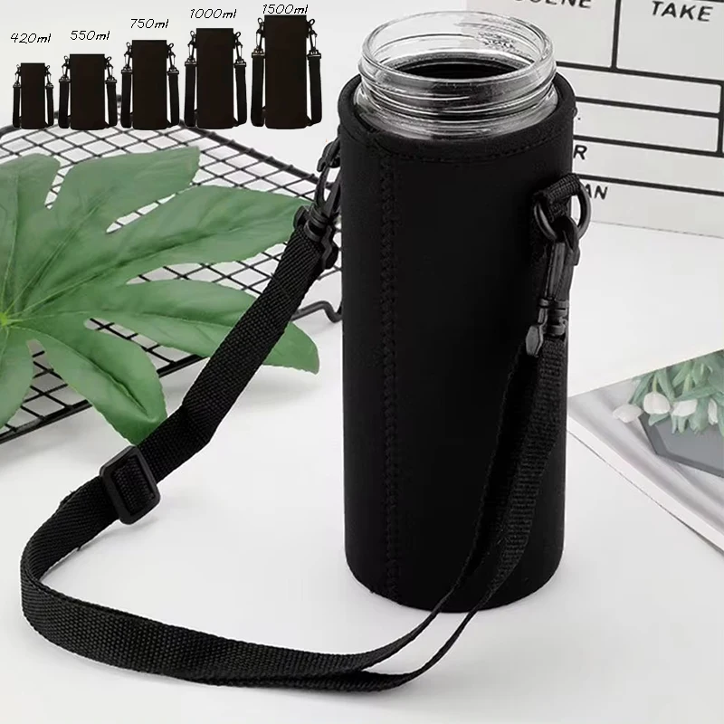 1pc 420-1500ML Sport Wasser Flasche Fall Isolierte Tasche Neopren Beutel Halter Hülse Abdeckung Träger für Becher flasche Tasse mit Riemen – Detail 1