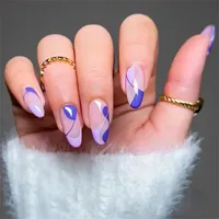 24pcs French acrylic fake nails full cover of blue purple color-blocking wear nails false waterproof removable press on nail art