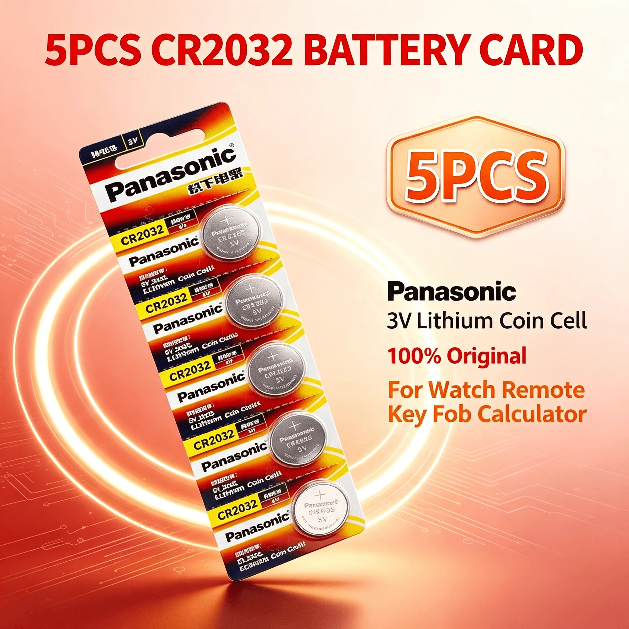 5PCS/1Card Original Panasonic CR2032 3V ECR2032 Lithium Battery Button Coin Cell For Watch Car Key Remote Computer Motherboard