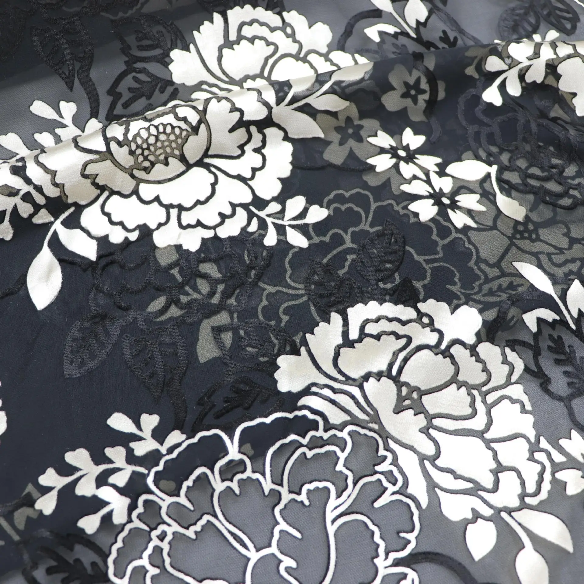 

4998 Woven Brocade Sticky Velvet Printed Burnt out Burnt Flower Acid Printed Lustrine Velvet Fabric Nightdress Cheongsam