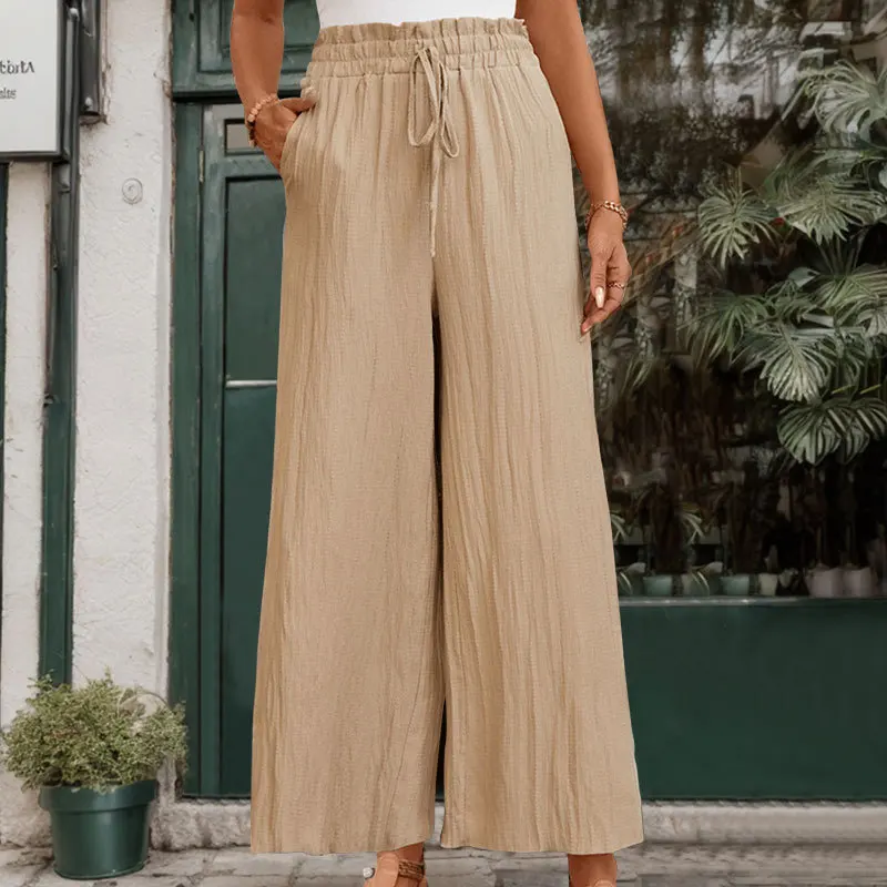 Summer New Cross-border Textured Pants for Commuting and Leisure High Waisted Wide Leg Pants for Women