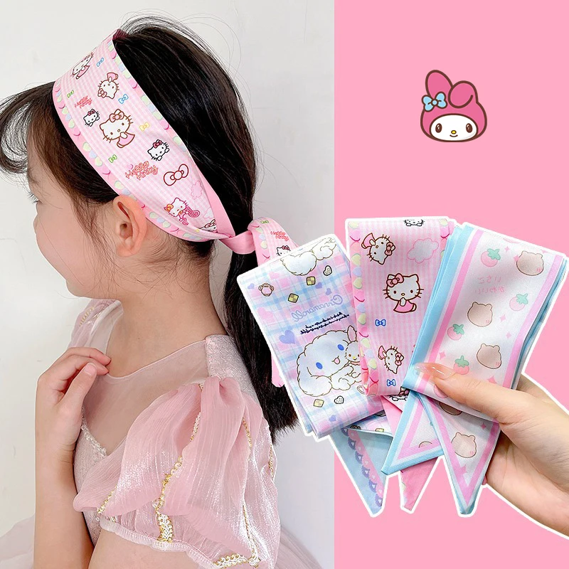 

Sanrio Kawaii Hello Kitty Headband Cinnamoroll My Melody Kuromi Cute Cartoon Kids Hair Accessories Student Bowknot Hair Scarf