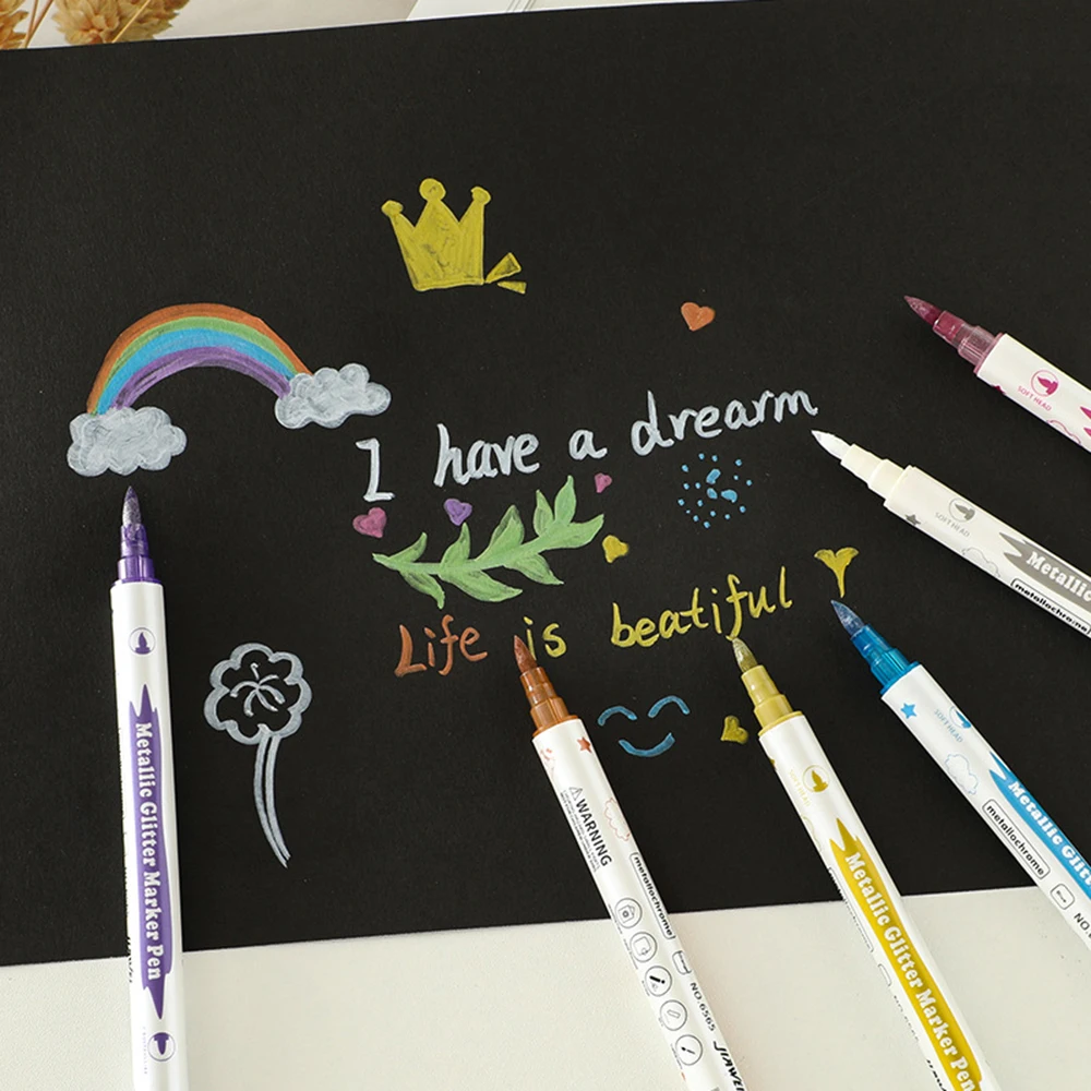 

Металлические маркеры с двойным наконечником, кисть и тонкие наконечники, маркеры для рисования для карт «сделай сам», скрапбукинг, художественные школьные принадлежности, 10 цветов