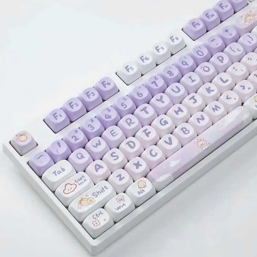 

Gradient Purple Rabbit PBT Keycaps MOA Height Five Sided Heat Sublimation Cute Customizable Personality Keyboard Accessory Set
