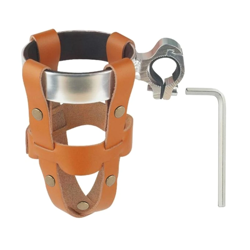 Aluminum + Leather Motorcycle Handlebar Drink Cup Holder Coffee Stand Beverage Support Mesh Basket Bracket Accessories