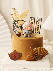 Grandpa Grandma Birthday Cake Topper Decoration Seat Teapot Paper Fan Dress Up Anniversary Parents Wedding Party Baking Supplies
