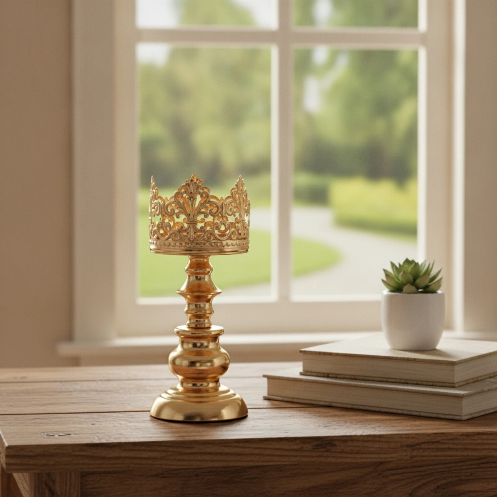 Candle Holder with Crown Rim Metal Candle Holder with Hollow Crown Pedestal Candlestick Elegant Candlesticks Decorative