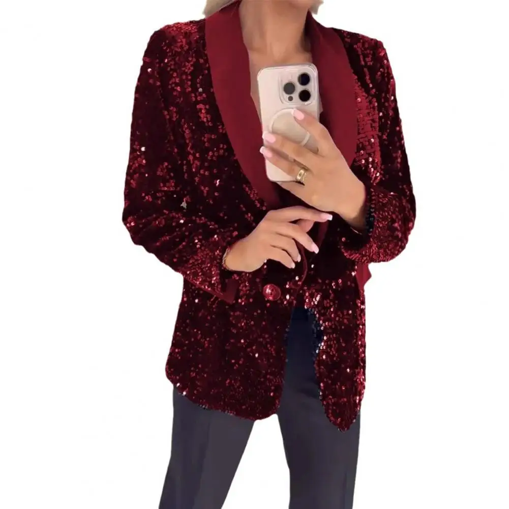 Fashion New Women's Sequins Jacket Casual Long Sleeve Party Lapel Blazers Coat Vintage Club Party Wear Jackets Outerwear