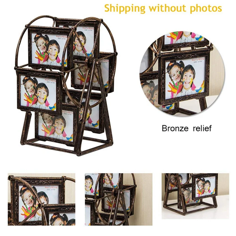 Retro Vintage Rotating Ferris Wheel Picture Frame, Personalized Family Photo Frame Shows For 12 Photo Home Decor