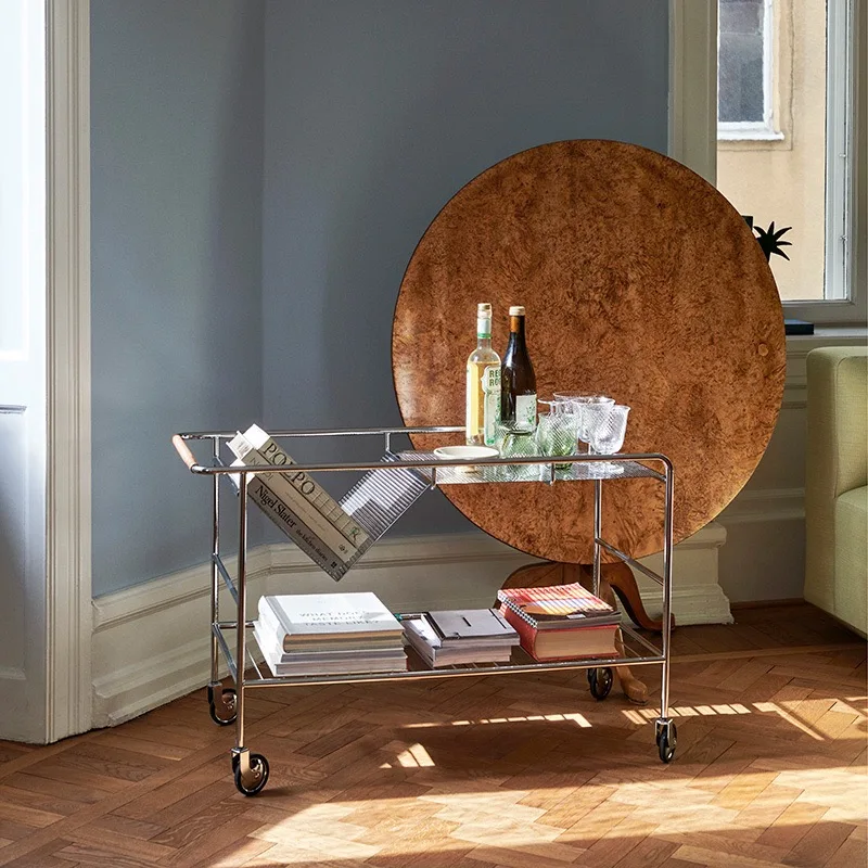 Modern, minimalist, stainless steel, trolley, living room, sofa, removable, wine and dining cart rack