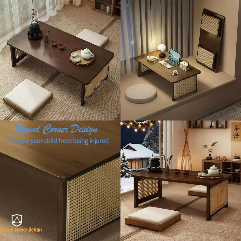 

Portable Bamboo Japanese Folding Coffee Table, Solid Wood, Easy Storage, 39.4x18.9x13.8in.