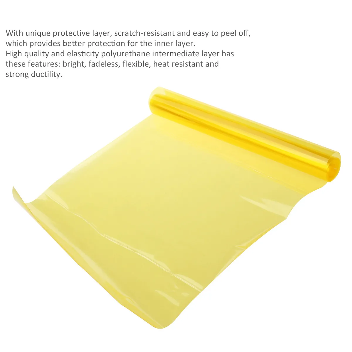 Yellow Car Headlight Tint Film 30x120cm Stretchable Vinyl Protective Film Waterproof Sun Resistant Easy Peel Off for All