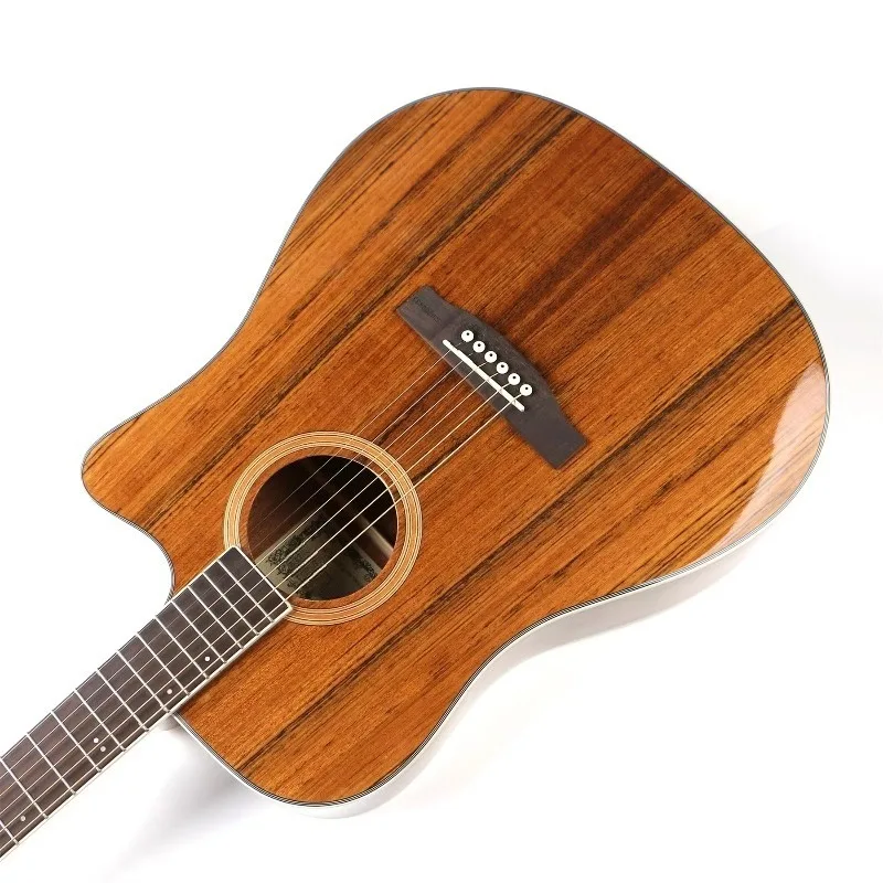 41 Inch Cutaway Acoustic Guitar, Wood Grain Stringed Instrument For Beginner Practice And Amateur Performance