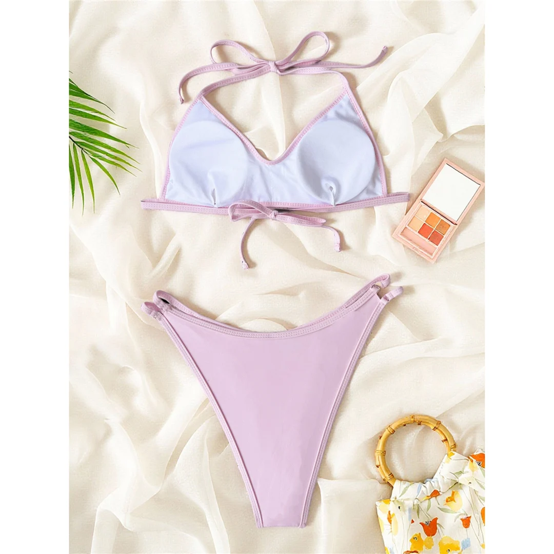 S - XL, Blumenmuster, Bikini mit Träger, Damen-Badeanzug, zweiteiliges Bikini-Set, gepolsterter Badeanzug, Badebekleidung, Modell V8520. – Detail 7