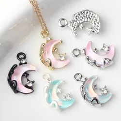 6Pcs Alloy Fashion Charms Inlaid Moon Stars Pendant Spacer Bead for Jewelry Making Earrings Necklace Bracelet DIY Accessories