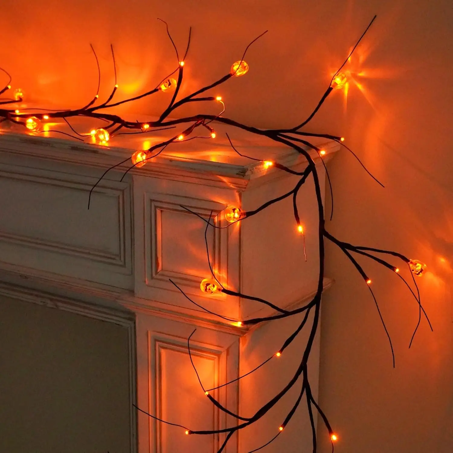 لطيفة هالوين الصفصاف الكرمة غصين ديكور جارلاند 8 طرق أضواء مع الموقت الكرمة سلسلة أضواء مع الخفافيش للجدار الموقد داخلي دي