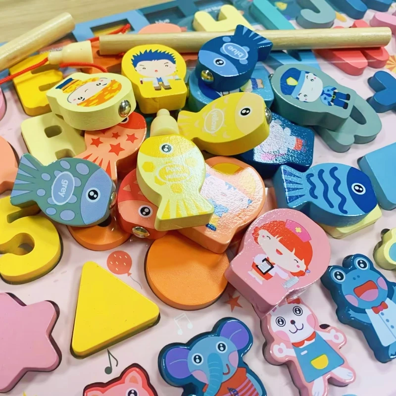 Wooden Puzzle Fishing Number Matching Count Board Shape Color Math Magnetic Toys For Toddlers Kids Montessori Educational