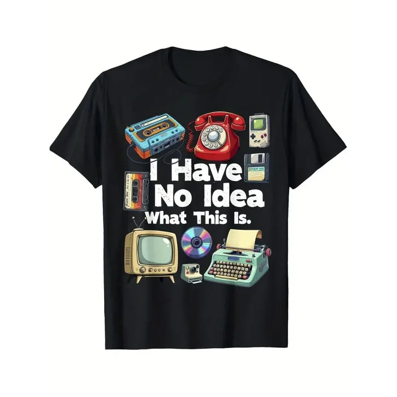 

Funny Retro Tech T Shirt I Have No Idea What This Is Shirt Vintage Cassette Typewriter Floppy Disk Graphic Tee Gift for Men