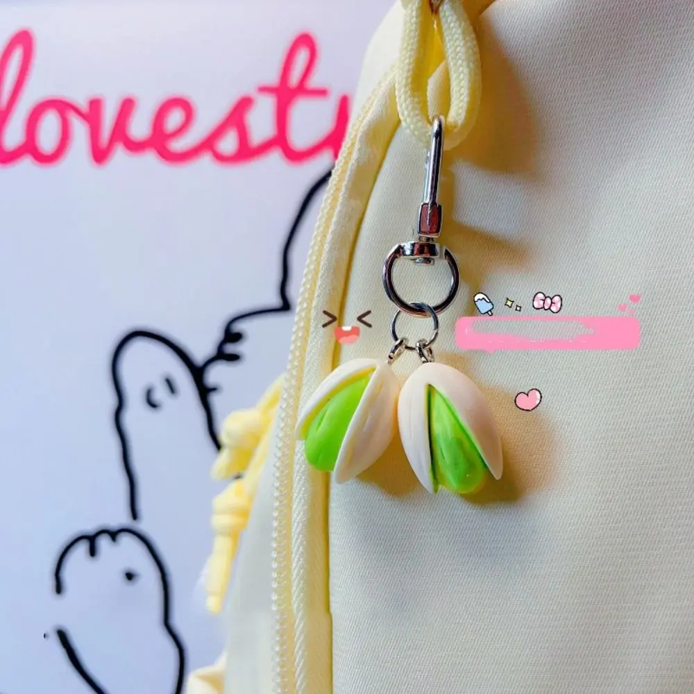 Gifts Funny Food Keyring Pistachio Keychain Are You Happy? Car Key Holder Backpack Pendant Creative Girl Earphone Cover Pendants