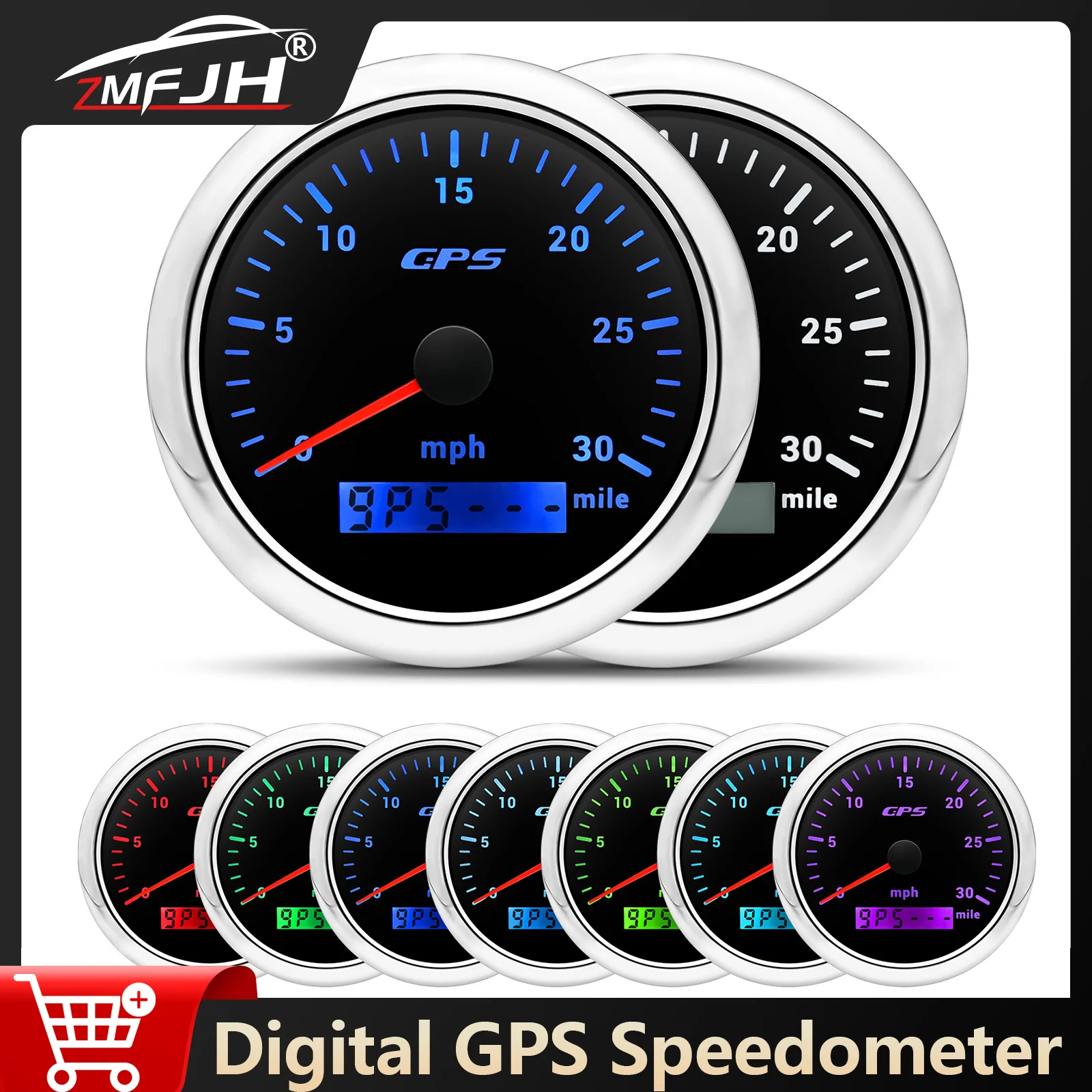 

85mm 7 Color Backlight Digital GPS Speedometer With GPS Antenna 30/60/80/120/160/200MPH Speed Gauge For Marine Car Boat 12V 24V
