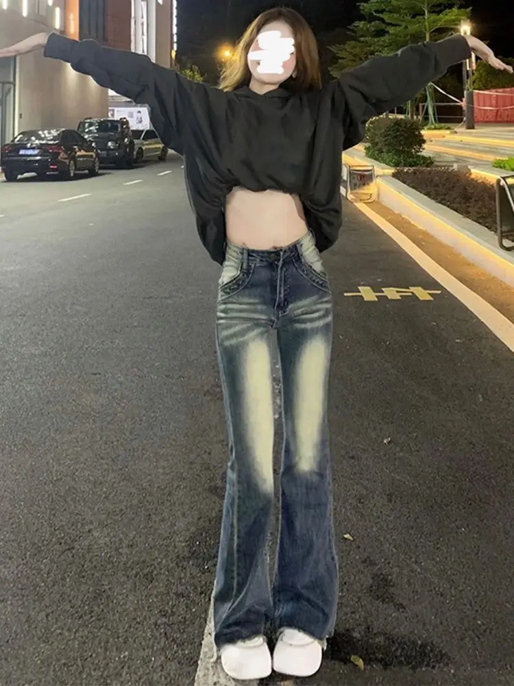 Jeans voor dames Gestapeld Ruche Geplooid Gedrapeerd Split Split Asymmetrisch detail Zijden Denim Damesmode Uniek Stijlvol Modern Chic