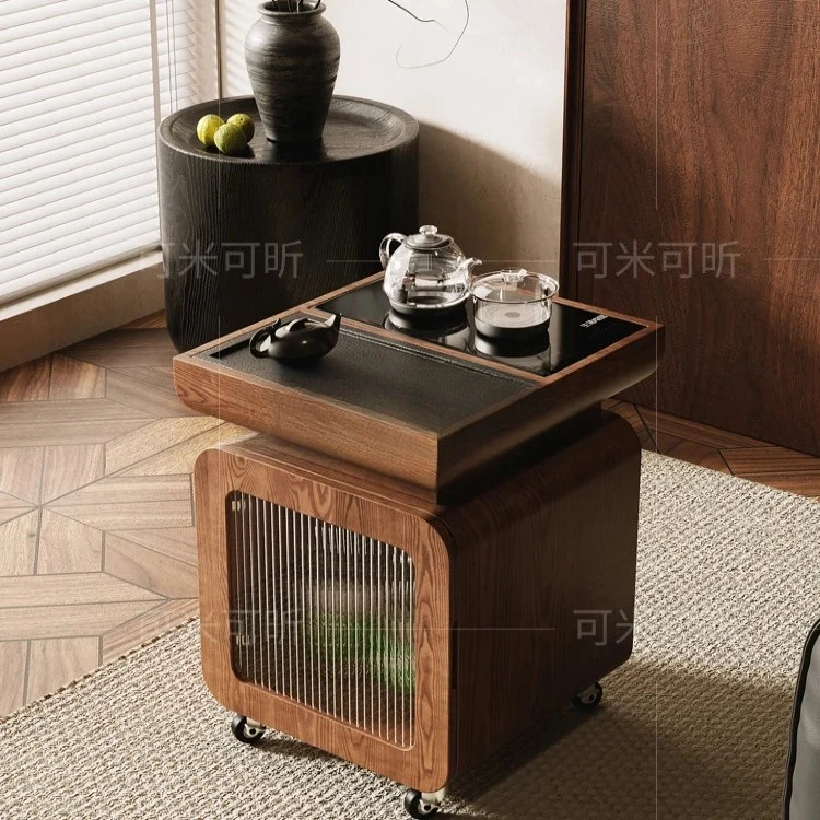 HJ removable side living room household small apartment solid wood tea table and chair combination balcony trolley