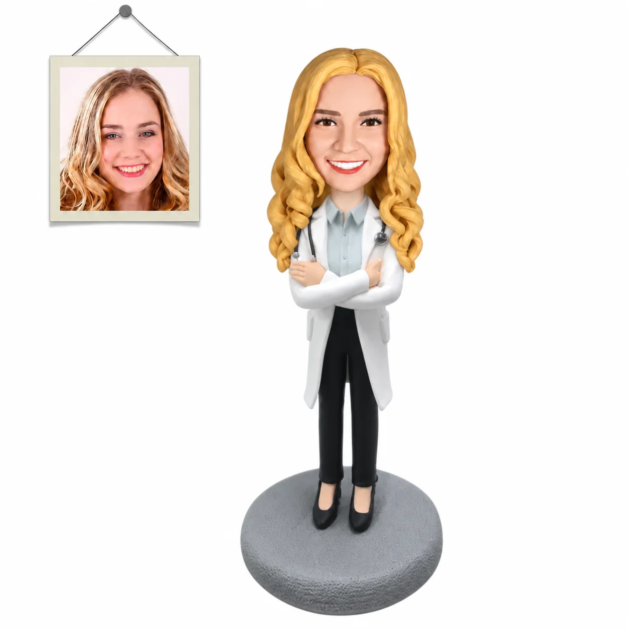 Custom Female Doctor Bobblehead Arms Crossed Personalized Physician Figurine from Photo Professional Gift