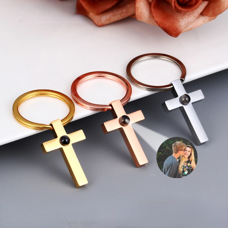 

Personalized Photo Keychain Custom Photo Projection Keyring with Picture Inside Customized Cross Photo Pendant for Women Men