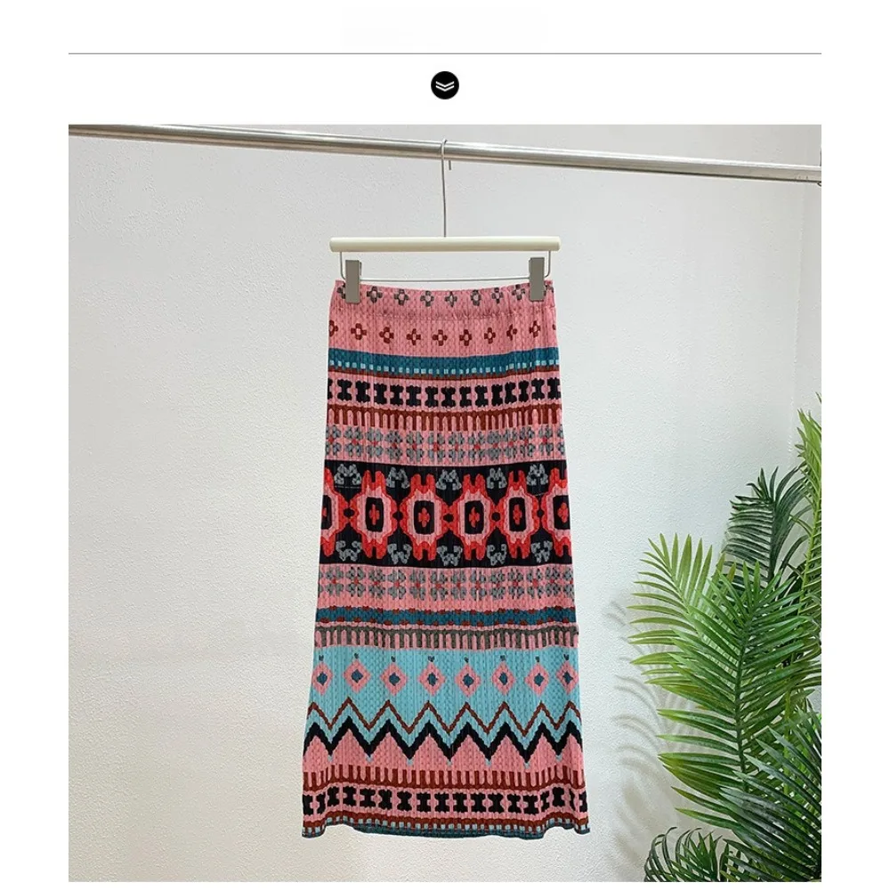 

Miyake Pleated Half-body Skirt Women's 2025 Summer Pleated Skirt Elastic Waist Printed Half-body Skirt Lightweight Breathable