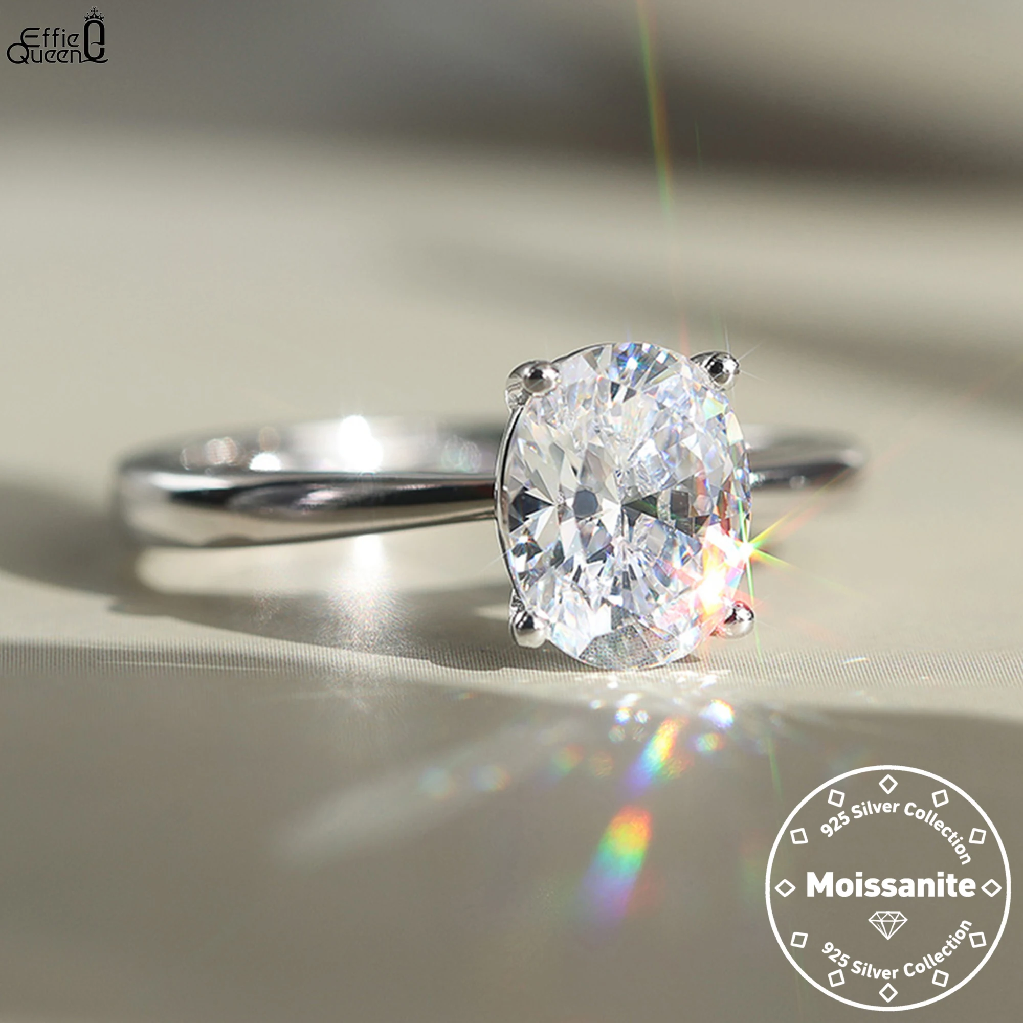 

Effie Queen 1ct 2ct 3ct круглые кольца с муассанитом 100% стерлинговое серебро S925 для женщин, элегантные ювелирные изделия для свадебной вечеринки, подарок MOR01