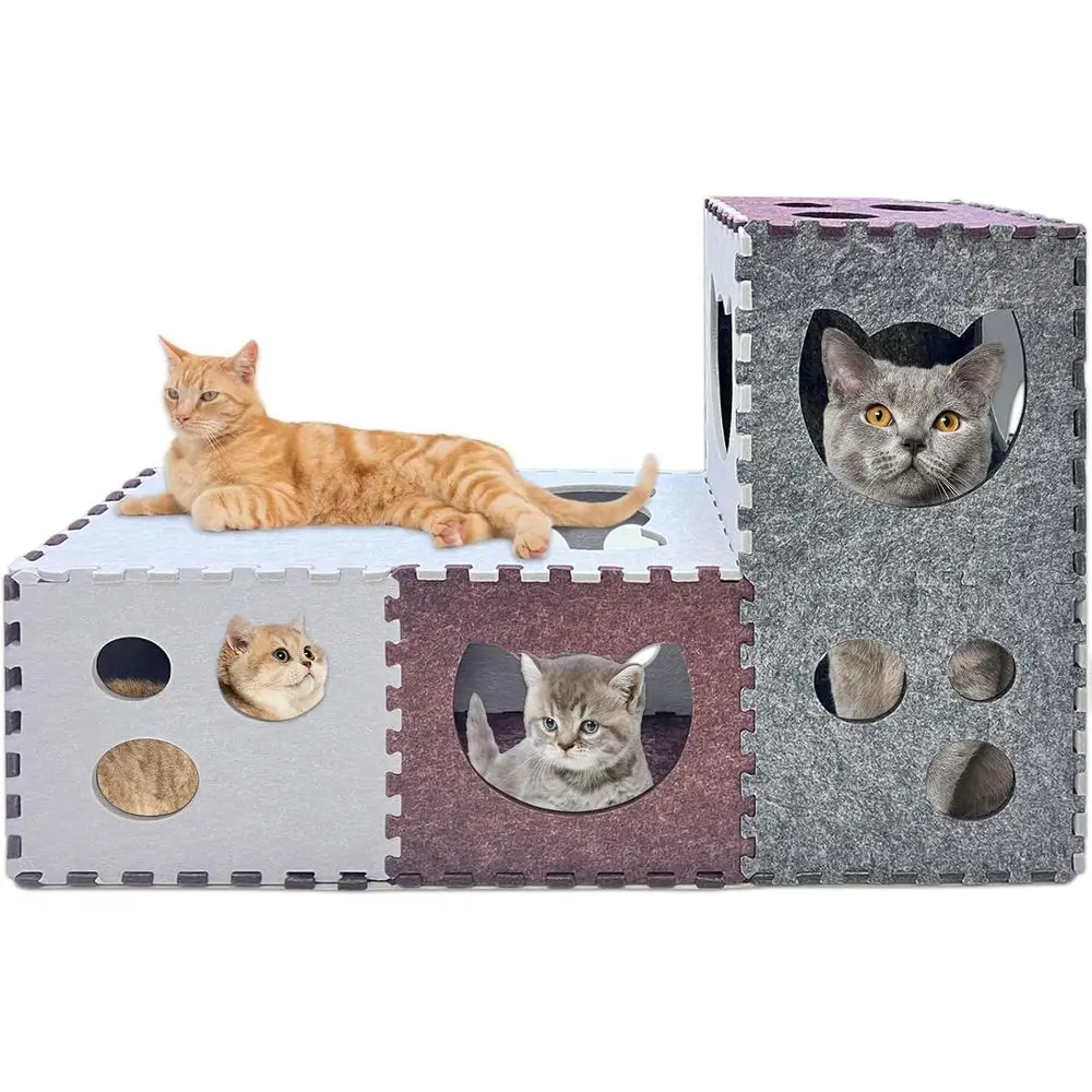 

18 PCS DIY Transformable Peekaboo Cat Cave, Scratch-Resistant Felt Cat Tunnel with Interactive Peek Holes