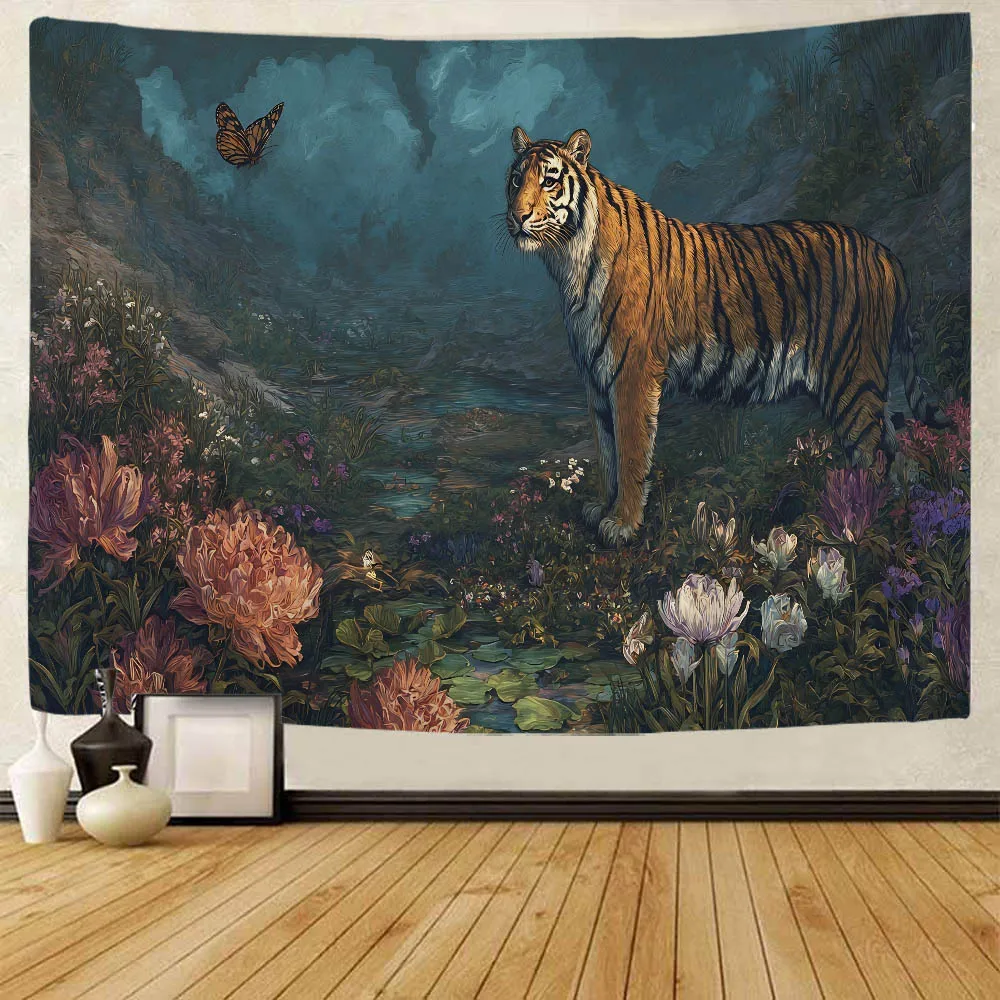 Jungle Animal Tiger Leopard Retro Wall Tapestry Home Dormitory Decor Minimalist Aesthetics Art Hanging