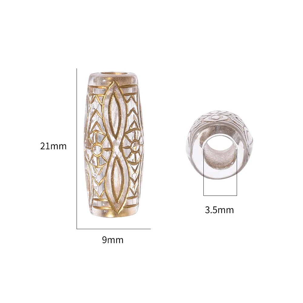 Electroplated Metalic Pattern Cylindrical Transparent Acrylic Loose Spacer Bead For Jewelry Making DIY Bracelet Accessories Bulk