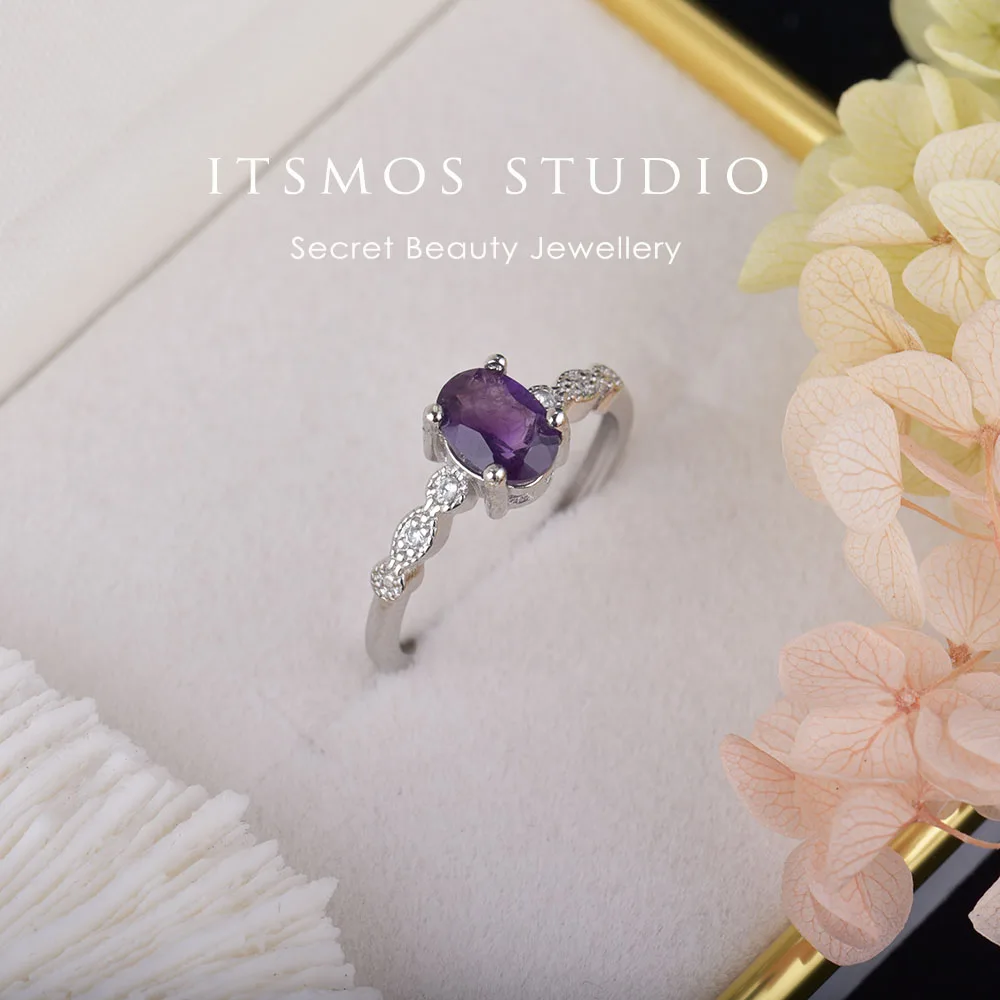 ITSMOS Natural Topaz Rings Gemstone Genuine Amethyst Silver Bands Diamond Dainty Fashion Fine Jewelry for Women Gift