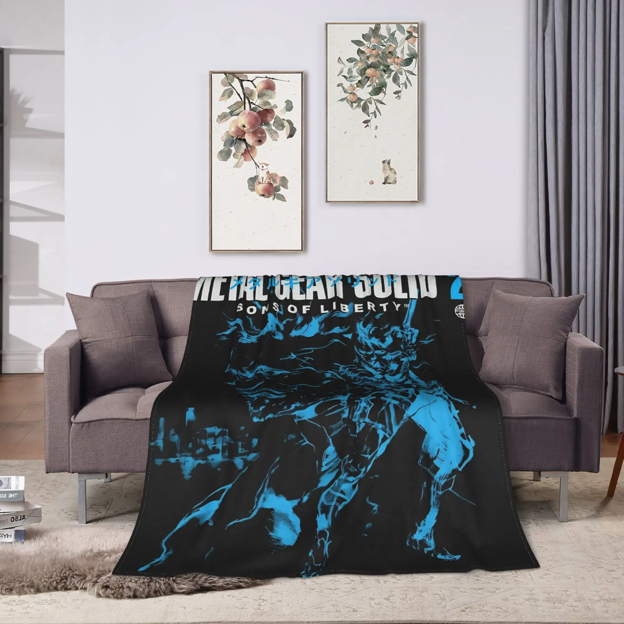 Metal Gear Solid 2 Blue Poster Game Flannel Blanket  Super Warm Throw Blanket for Home Decor Travel Bedspread Sofa Bed Cover