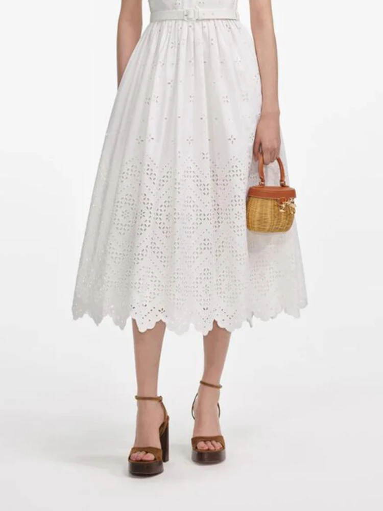 Wysoki stan, bez rękawów, pasek, wycięcia, spódnica o średniej długości w kształcie litery A, włókno poliestrowe, wiosna, lato, jesień, prosty, elegancki.