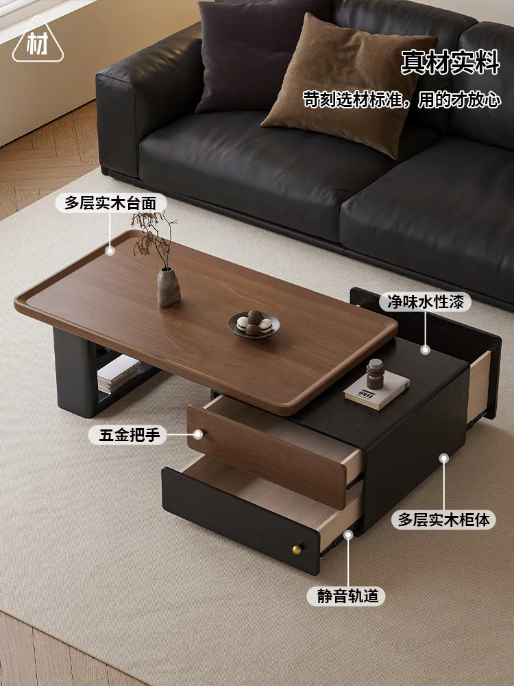 Solid wood coffee table new high-end living room home retractable creative tea table