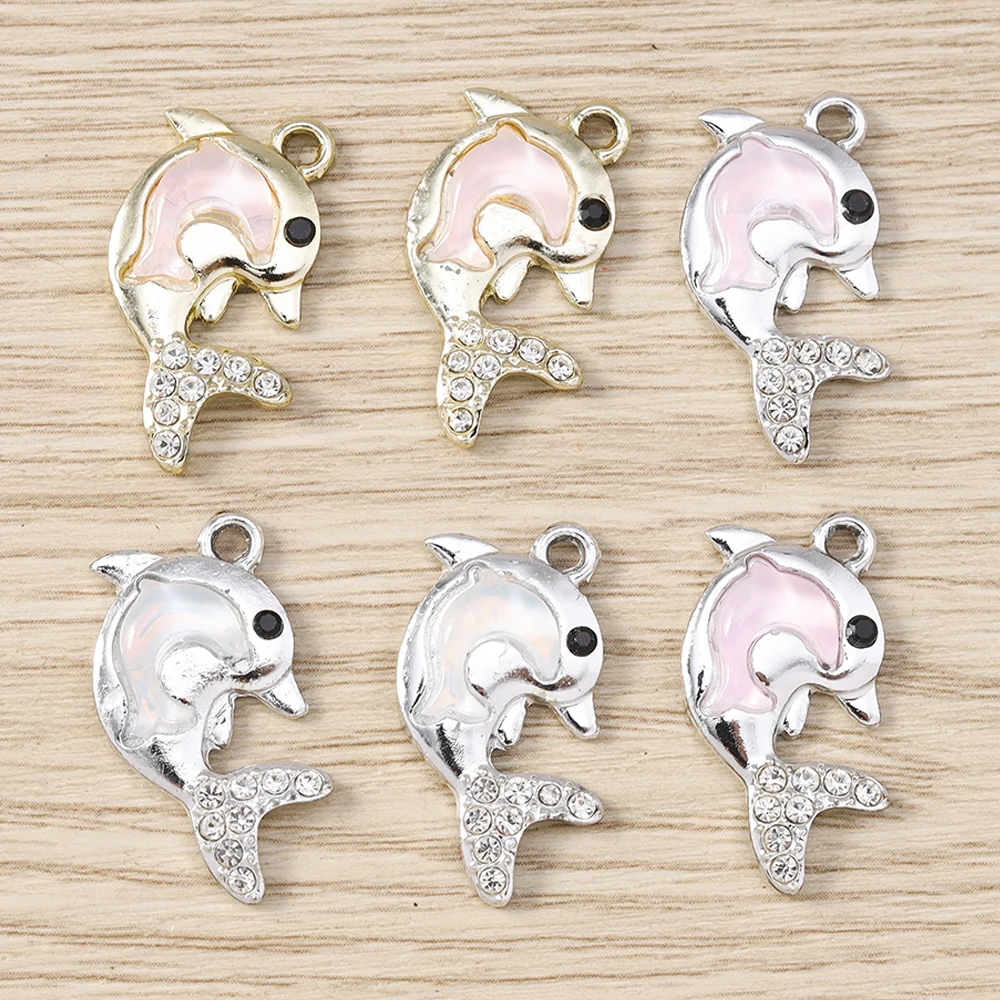 Tusember 10 Stück Ozean-Strand-Feinkristall-Delfin-Anhänger für Halsketten, Ohrringe, Armbänder, Anhänger, handgefertigte Schmuckherstellung, Bastelarbeiten – Detail 5